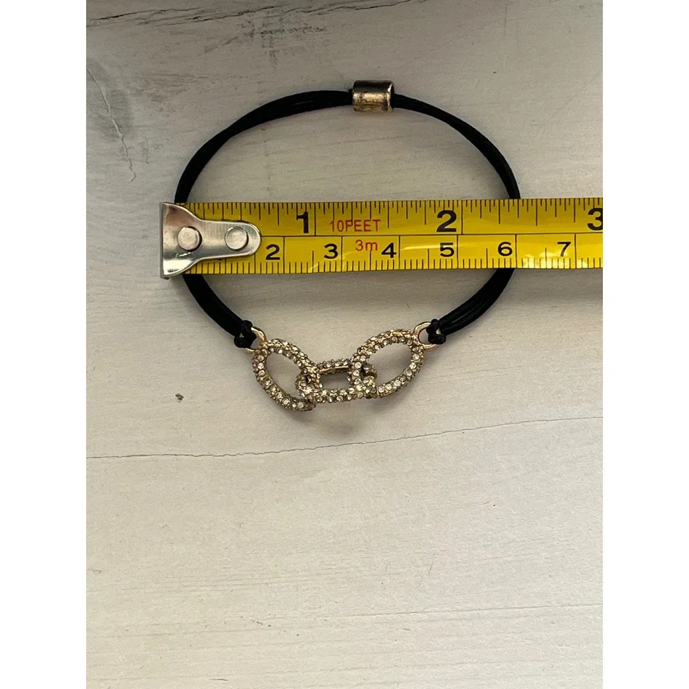Rhinestone‎ Interlocking Circle Bracelet Black Cord